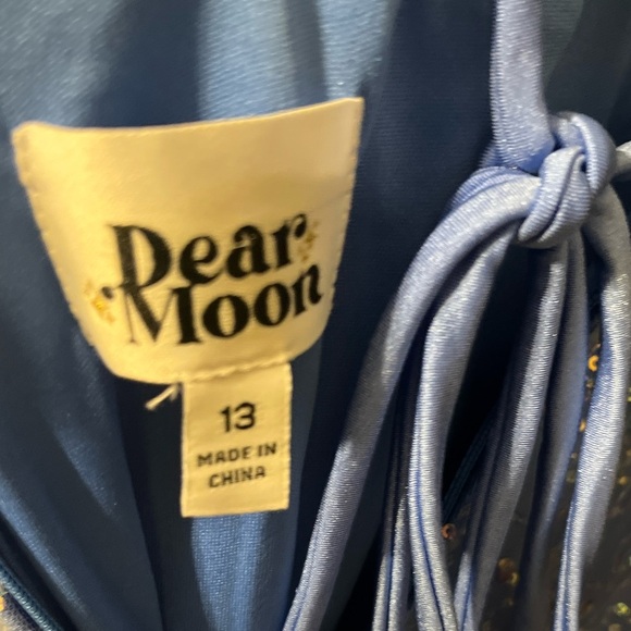 Dear Moon Juniors Periwinkle Illusion Corset Feather Skirt Gown Size 13 Sequins - Picture 13 of 16